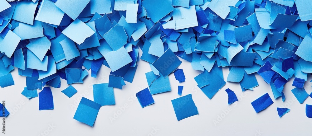Poster blue paper pieces on a white background with copy space image.