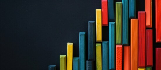 Obraz premium Cuisenaire Rods arranged randomly against a black backdrop, with copy space image.