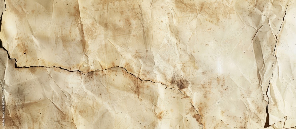 Poster texture background of aged, wrinkled paper with stains featuring copy space image.
