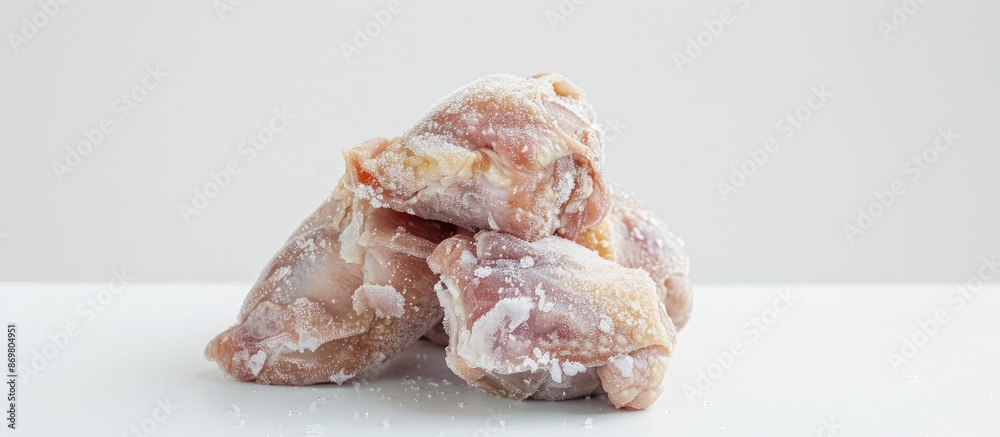 Poster frozen chicken thighs positioned against a white background with copy space image available.