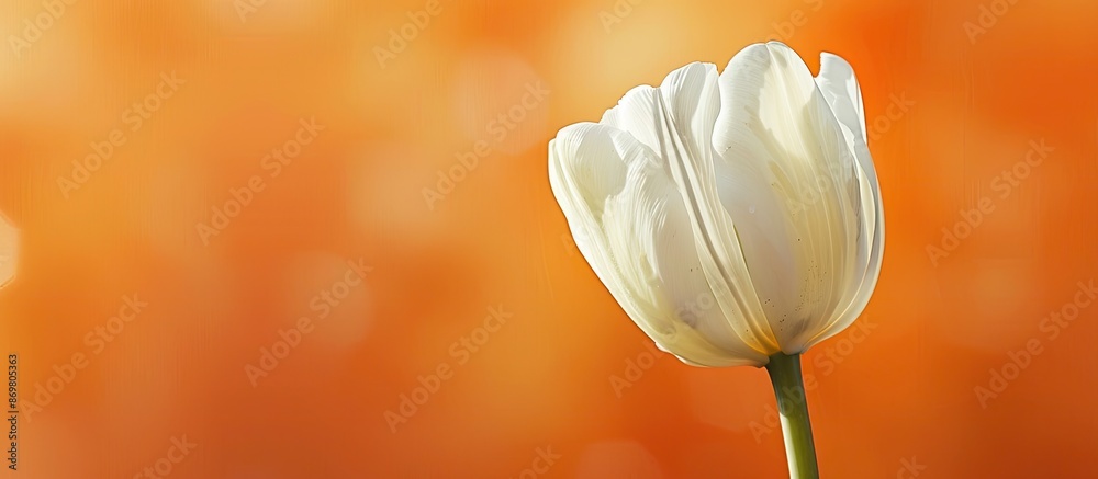 Aufkleber white tulip in a spring-themed image with an orange backdrop and space for text. floral design for g