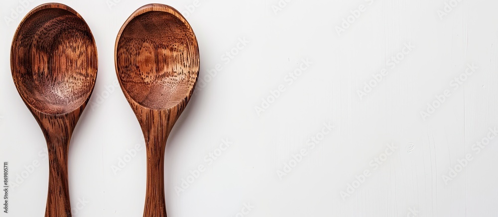 Aufkleber image of two wooden spoons on a white backdrop with ample copy space.