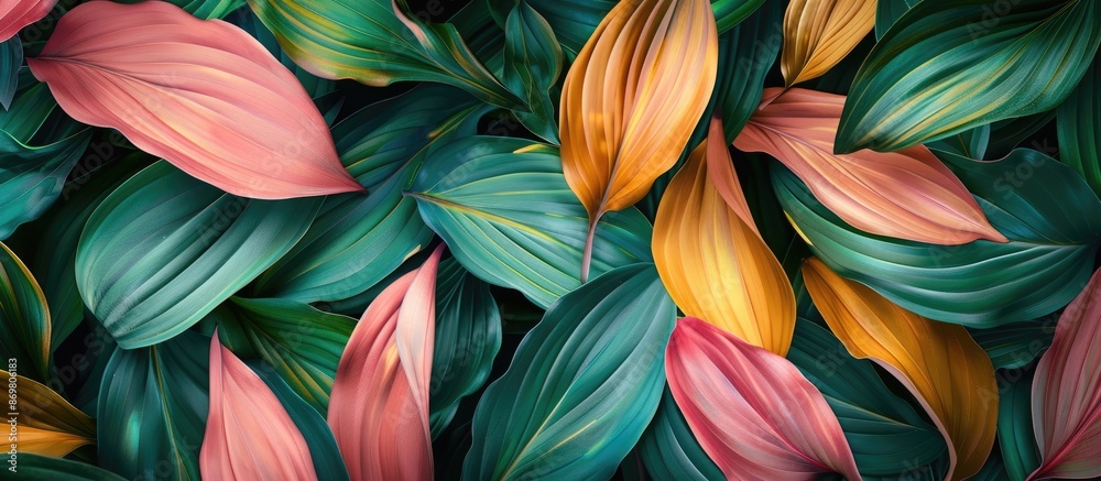 Leinwandbilder nature concept with tropical green leaves texture background featuring colorful leaves a design with
