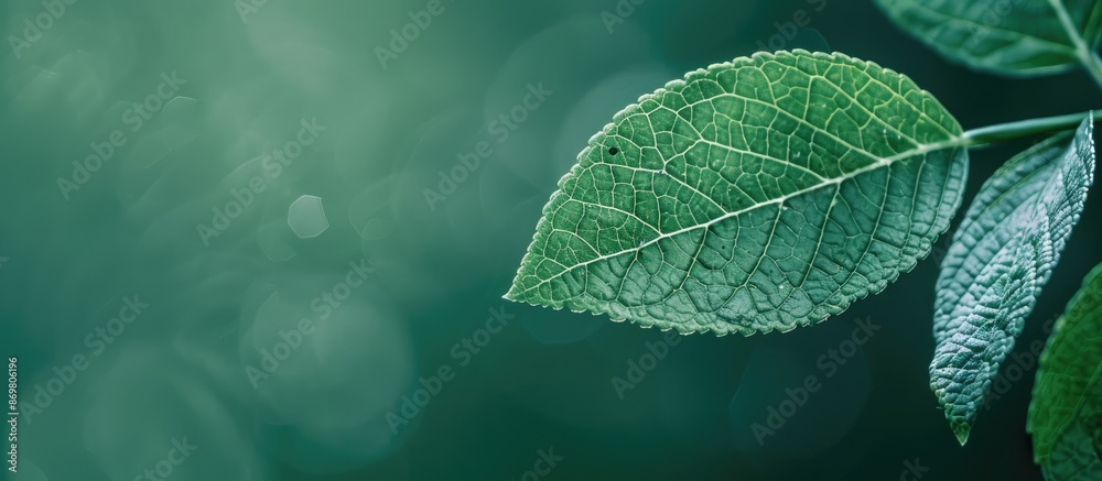 Sticker Closeup view of a rich green leaf set against a soft green backdrop, offering ample copy space for a background image.