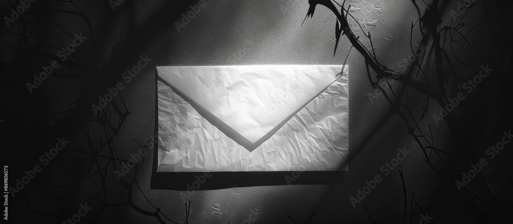 Fototapete envelope like a parchment cast in white juxtaposed against a backdrop as dark as the night, merge to