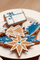 Hanukkah or Christmas cookies decorated with royal icing