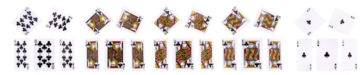 Playing cards for poker game on white background with clipping path.