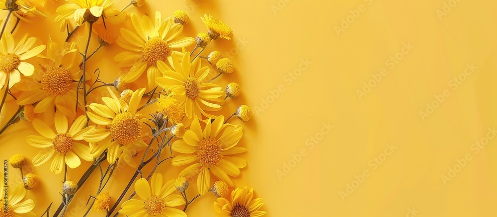 Poster yellow blooms on a yellow backdrop with a clear space for further imagery.