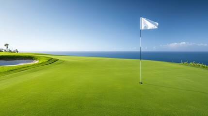 Coastal golf course with lush greenery