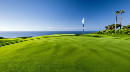 Coastal golf course with lush greenery