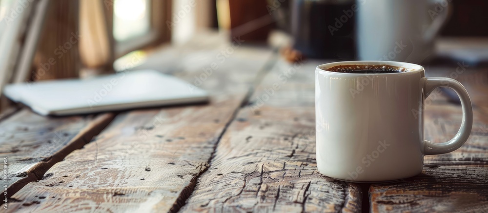 Aufkleber coffee cup on the office table with copy space image.