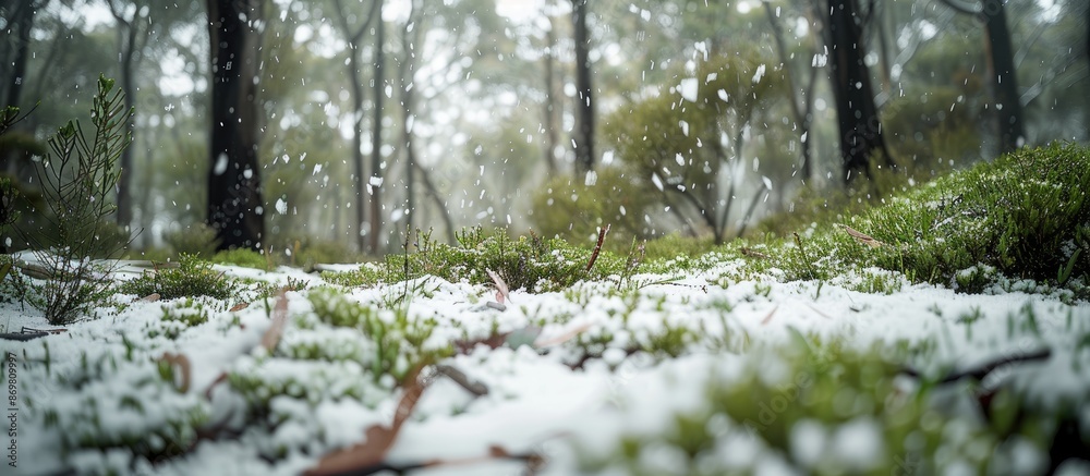 Poster stunning macro-photography captures the winter forest floor in northern tasmania, featuring a tranqu