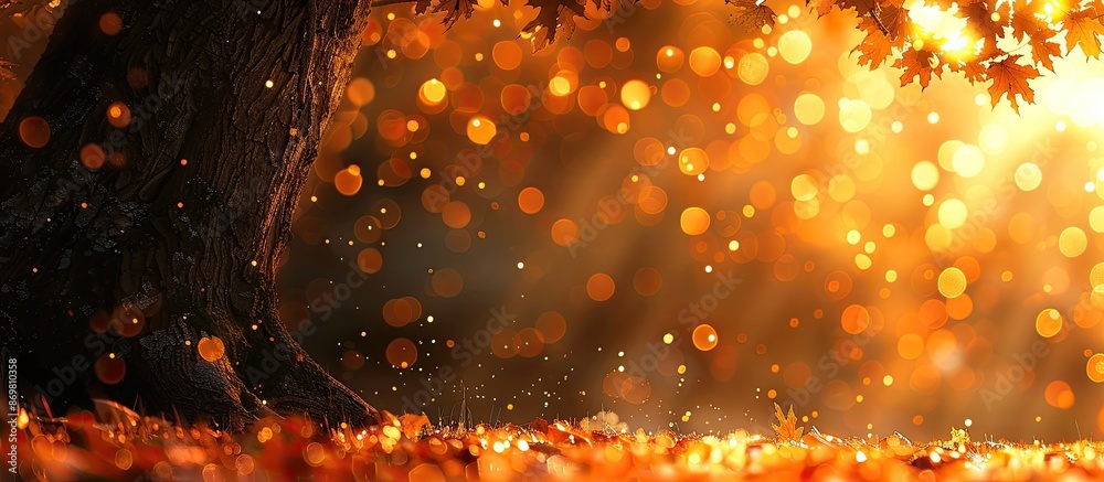 Aufkleber beneath the tree's shadow lies a natural orange bokeh background with copy space image.