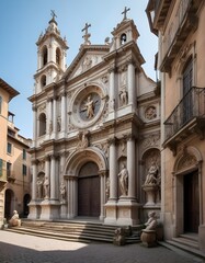 Obraz premium In the heart of ancient state Italy within the cobblestone streets stands a majestic church adorned with intricate metalwork and ornate sculptures