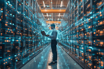 Innovative Technology Leader Overseeing Data Center Operations in Warehouse Harnessing Digitalization Streams for SAAS Cloud Computing and Web Services