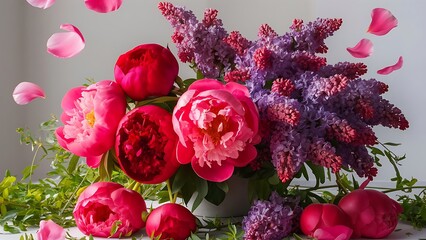 Fototapeta premium Peonies and lilac flowers