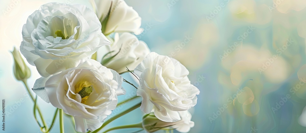 Aufkleber image featuring lovely eustoma flowers on a bright backdrop with copy space image available.