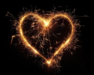 Heart-shaped sparkler design shines brightly against a black background. Perfect for celebrating love and special occasions.