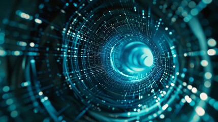 Obraz premium Digital tunnel data flow. Abstract digital tunnel with flowing data, perfect for technology and communication concepts.