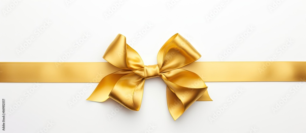Poster white background with two gold silk ribbons in different styles, elegantly arranged, finishing in a 