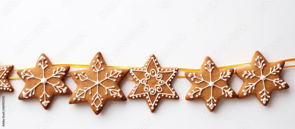 Poster Isolated Christmas fir tree cookie with a garland, ideal for use as a copy space image.