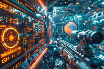 Virtual Battlefront FPS Space War Against Robots - Live Streamed e-Sports Tournament on a Spaceship