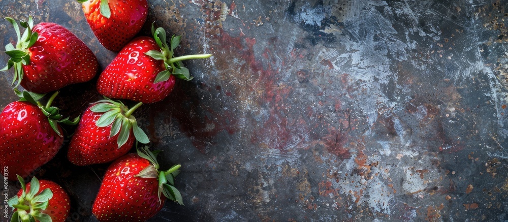 Aufkleber Fresh strawberries featured in a rustic background with copy space image.