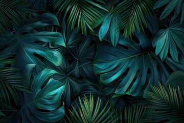 Fototapeta premium Tropical leaves dark jungle background color toned