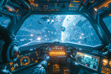 Immersive Sci-Fi FPS Game Walkthrough Battle Against Flying Robots on a Spaceship in Popular e-Sports Tournament Live Stream