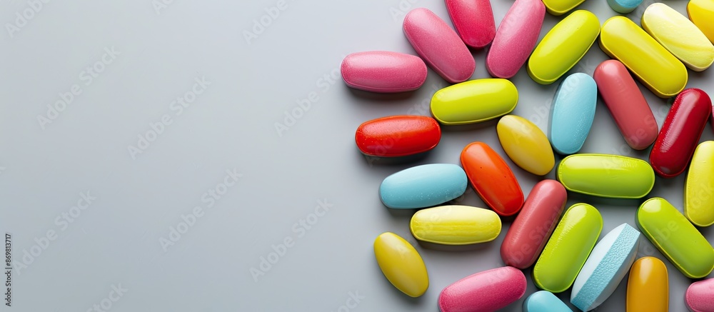 Aufkleber Vibrant tablets arranged on a neutral gray backdrop, with room for a copy space image.