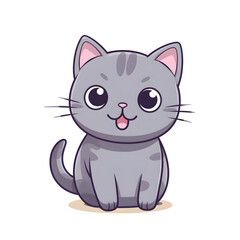 Happy Grey British Shorthair Cat clipart sitting on white background