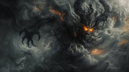 Chilling Demonic Ethereal Entity Manifesting in Stormy Night Sky