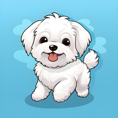 Happy kawaii Coton De Tulear cartoon on a blue background