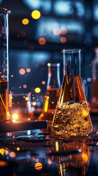Corrosive Hydrofluoric Acid Experiment in a Sleek Modern Laboratory Setting with Glowing Chemical Reactions