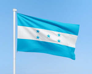 Honduras flag on stick on sky background. Realistic flag illustration