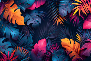 Vibrant Palm Leaves on Mysterious Dark Background A Creative Flat Illustration for Your Projects