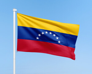 Venezuela flag on stick on sky background. Realistic flag illustration