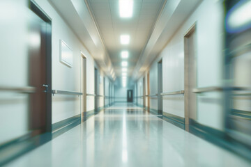 A long hallway with a white door on the left and a white door on the right, generative ai image.
