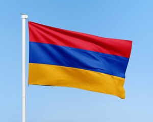 Armenia flag on stick on sky background. Realistic flag illustration