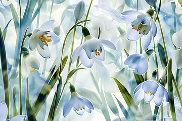 Watercolor snowdrop spring floral seamless design