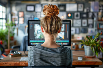 Behind the Scenes Young Female Digital Editor in Action with Diverse Team in Loft Office