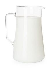 Glass jug with fresh milk isolated on white