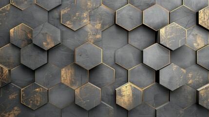 Abstract art with luxurious shiny gold geometric patterns. gray background For making modern banners and printed business card images