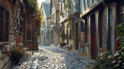 Obraz premium Enchanting Old Town Alleyway with Historic Cobblestone Homes