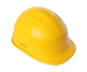 Yellow hard hat isolated on white. Safety equipment