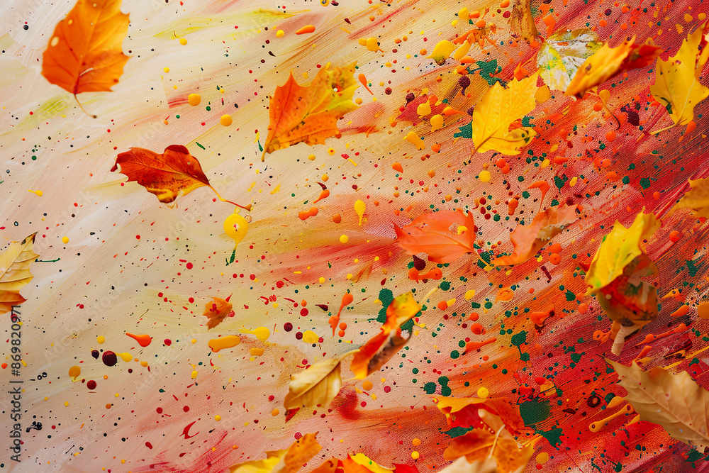 Wall mural A painting of autumn leaves with a splash of color, generative ai image.