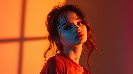 Young woman's emotional face on a simple background. An amazing portrait of youthfulness and elegance.