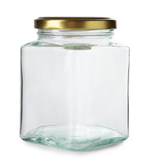 One empty glass jar isolated on white