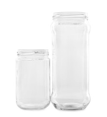 Two empty glass jars isolated on white