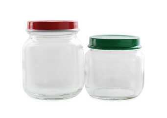 Two empty glass jars isolated on white